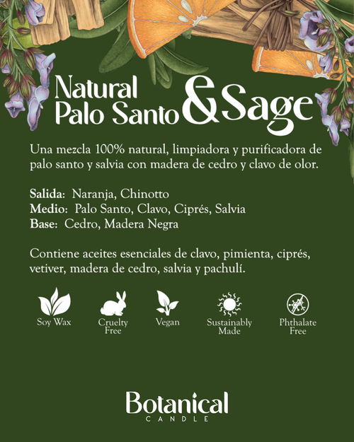 Vela aromática Natural Palo Santo & Salvia 210 gr | Regalo de equilibrio