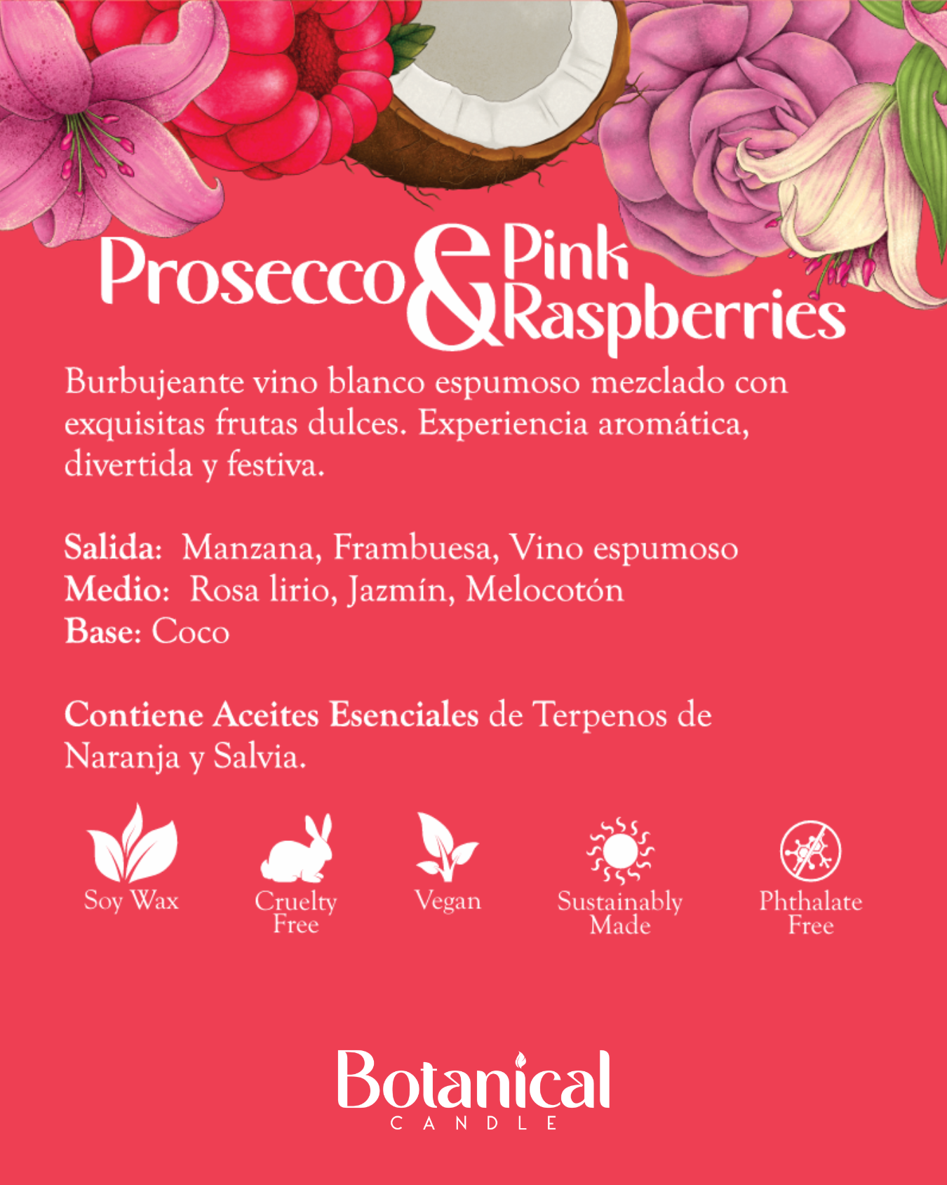 Vela aromática Prosecco & Pink Raspberries 210 gr | Regalo alegre
