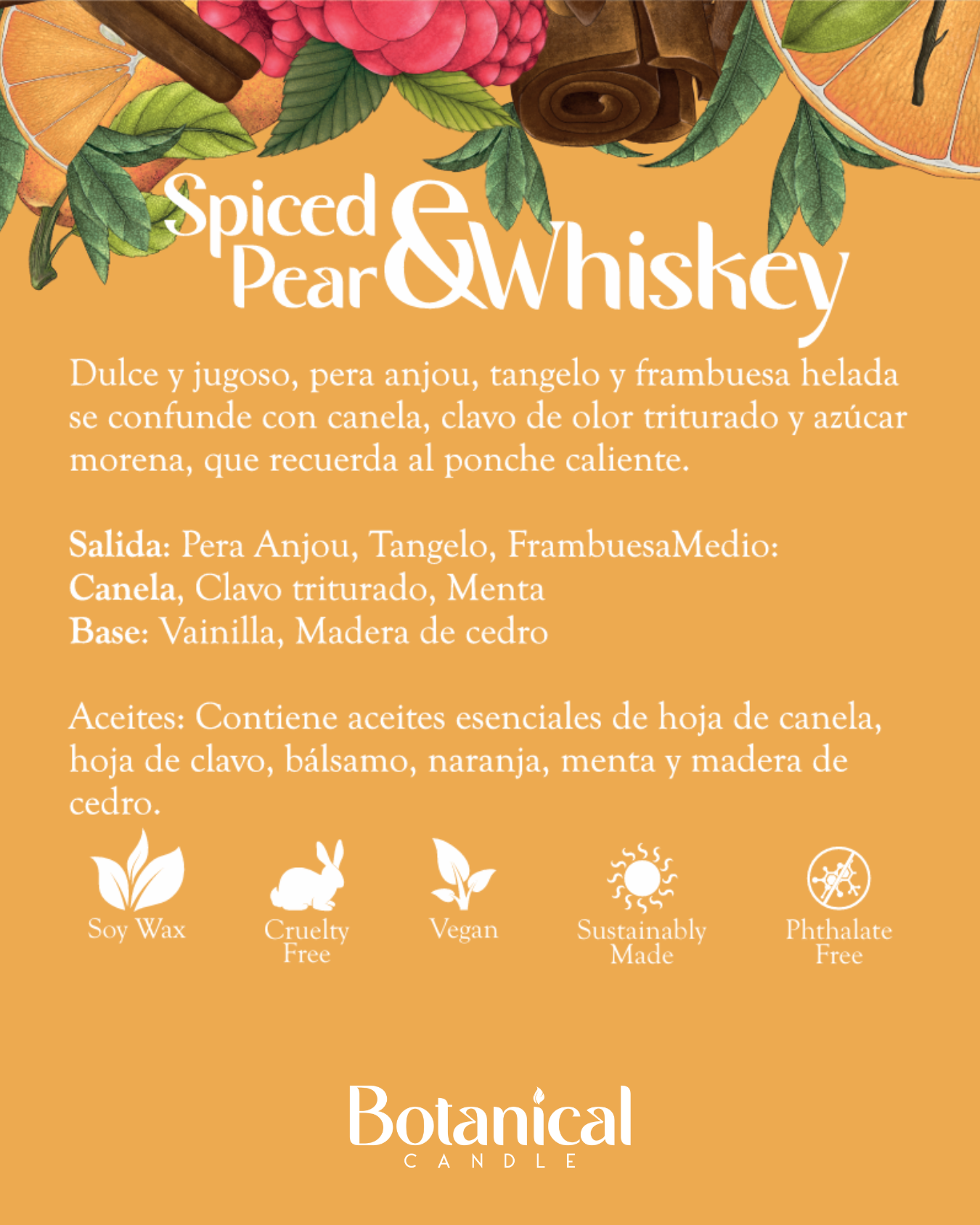Vela aromática Spiced Pear & Whiskey 210 gr | Regalo acogedor